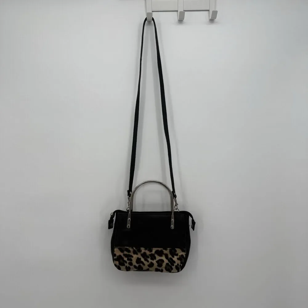 Chateau Y2k Black Faux Leather Animal Print Leopard Bag Crossbody Purse
